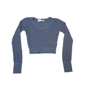 Hollister Knit Round Neck Long Sleeve Cropped Sweater Blue Women’s Size Large